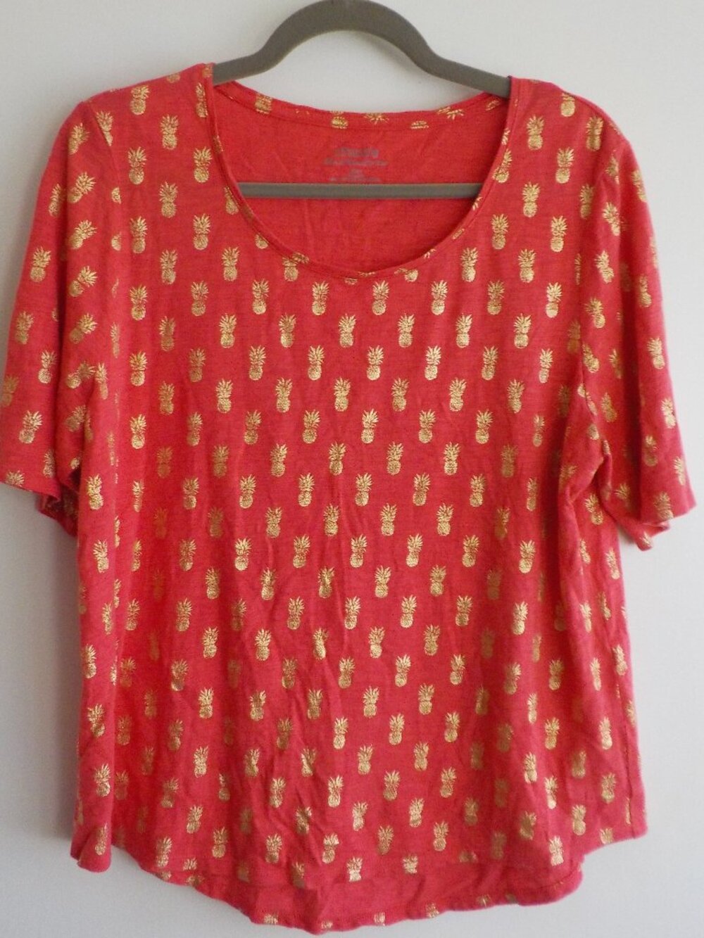 Chico's Top Tee - Size 2 (large) -Pink Short Sleeve Cotton Blend Pineapple (925)